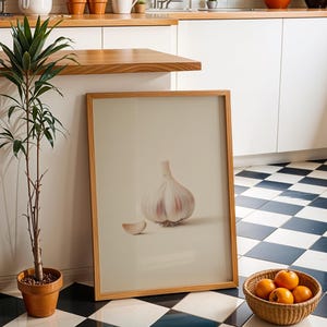 Garlic Clove Botanical Kitchen Print | Rustic Culinary Herb Wall Art with Earthy Natural Tones for Pantry and Cooking Spaces