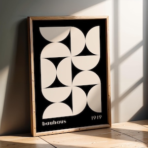 Bauhaus Black and White Art Print | Minimalist Abstract Geometric Poster | Monochrome Modern Wall Decor Neutral Home Style | Office Kitchen
