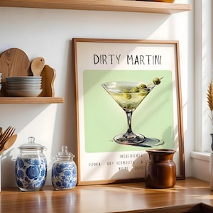 Dirty Martini Art Print | Bar Cart Decor Cocktail Poster | Party Signature Drink Sign | Trendy Wall | Minimalist Elegant Sophisticated Retro