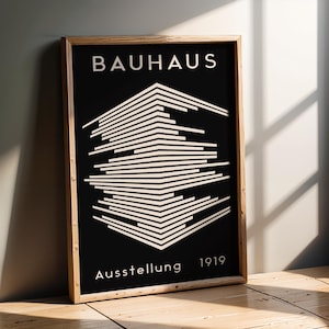 Bauhaus Black and White Art Print | Minimalist Abstract Geometric Poster | Monochrome Modern Wall Decor Neutral Home Style | Office Kitchen