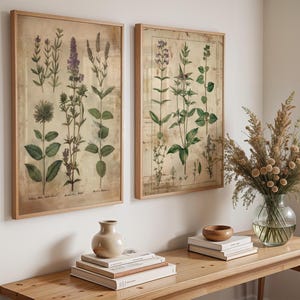 Herb Print Set | Vintage Botanical Kitchen Wall Art