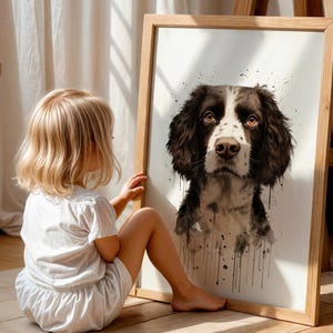 Springer Spaniel Watercolor Print | Elegant Brown & White Dog Portrait Wall Art, Spaniel Breed Decor for Pet Lovers