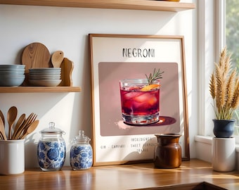 Negroni Cocktail Art Print | Minimalist Bar Cart Poster
