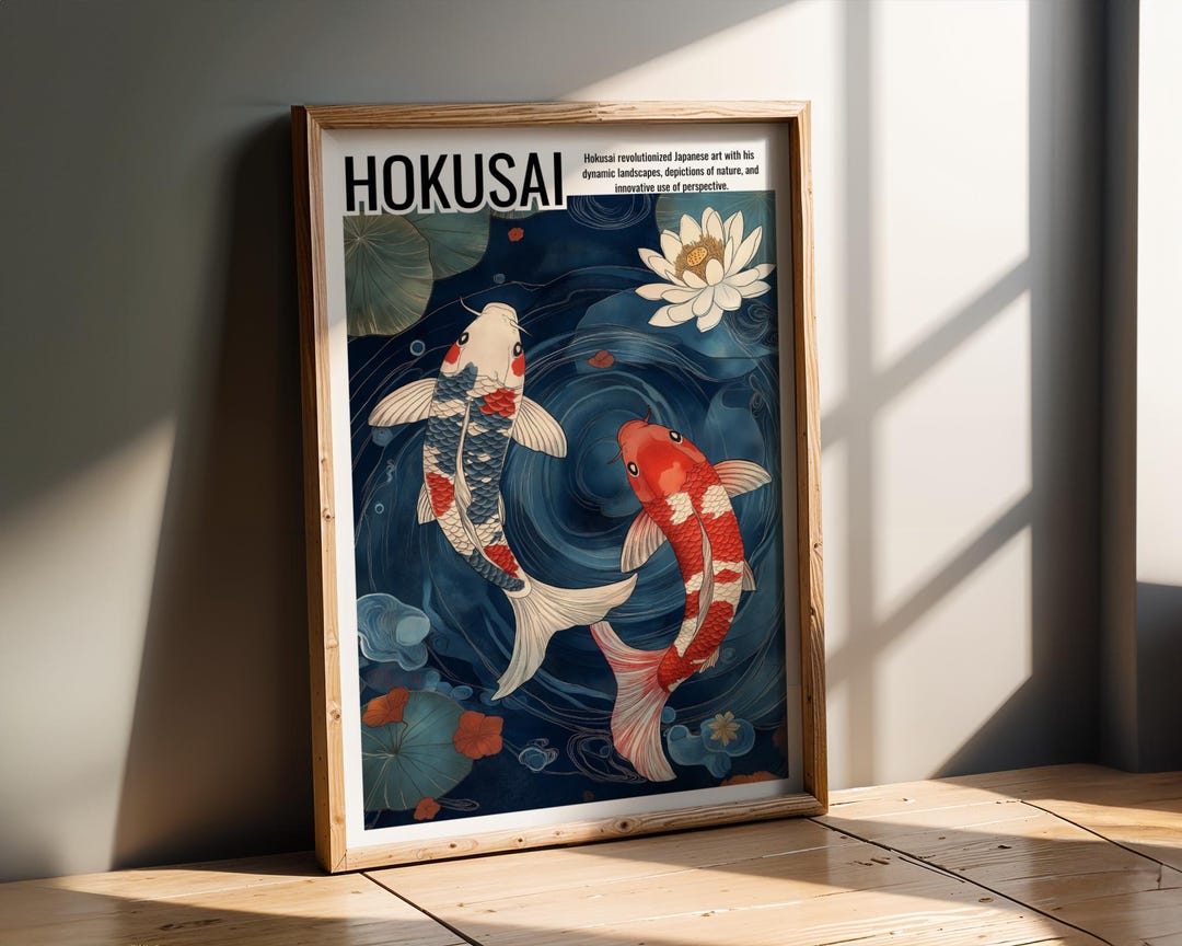 Japanese Poster | Koi Fish Art Print - Hokusai Style Zen Decor - Etsy