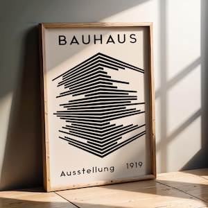 Bauhaus Black and White Art Print | Minimalist Abstract Geometric Poster | Monochrome Modern Wall Decor Neutral Home Style | Office Kitchen