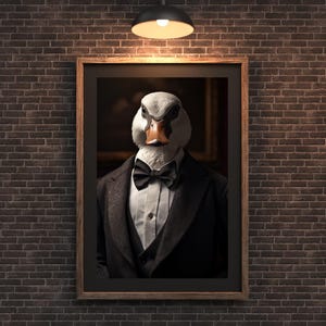 Dapper Duck Wall Art | Black Tuxedo Portrait | Elegant Animal Print for Bathroom, Office or Quirky Gift Idea