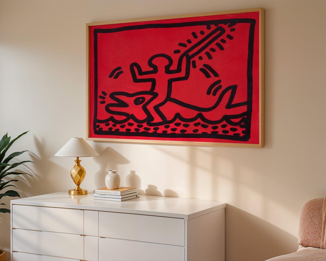 Keith Haring Untitled 1982 Red Poster – Pop Art Print of Sea Creature ...