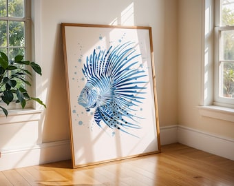 ミノカサゴの水彩画アートプリント：海の魚のイラストの壁飾り - Etsy 日本