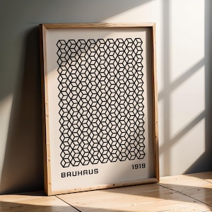Bauhaus Black and White Art Print | Minimalist Abstract Geometric Poster | Monochrome Modern Wall Decor Neutral Home Style | Office Kitchen