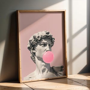 David Statue Bubblegum Pop Art Print in Pink | Modern Classical Graffiti Style Wall Art | Bold Urban Statement Artwork for Home or Office