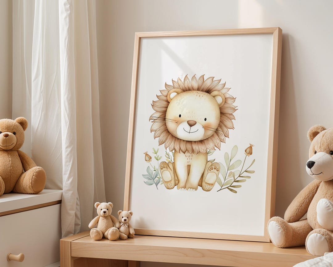 Playroom Ideas | Lion Cub Nursery Wall Art | Neutral Safari Baby Decor ...