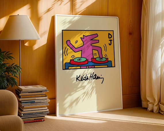 Keith Haring DJ Poster Print – Bold Street Art Turntable Design