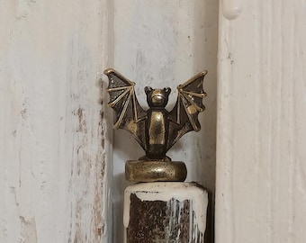Brass Bat Hinge Topper: Gothic Halloween Home Accent