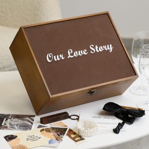 Personalized Wedding Keepsake Box: Engraved Acrylic Lid, Love Story Memory Box