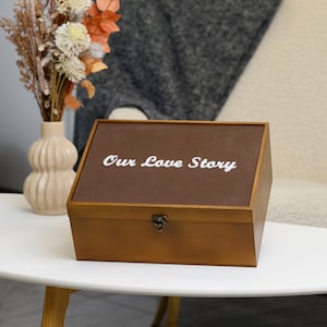 Custom Love Keepsake Box – Personalized Fabric and Acrylic Wedding Memory Box, Special Wooden Gift for Couples & Anniversaries
