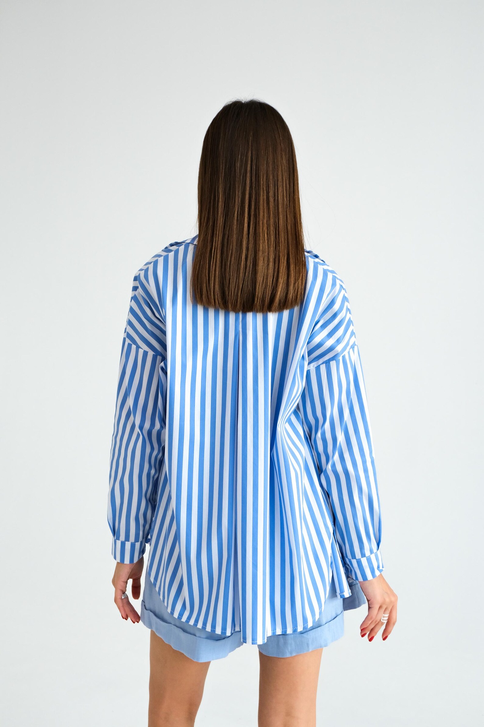 Women White & Blue Striped Shirt With Lounge Pants