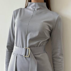 Asymmetric Midi Dress | Grey Belted Dress | Unique Drape Design | M, L, XL