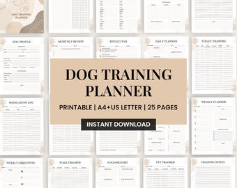 Printable Dog Training Planner | Puppy, Rescue, Service Dogs (A4+US Letter)