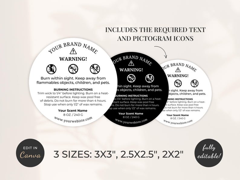 Editable Candle Warning Label Template - Printable Wax Melt Safety ...
