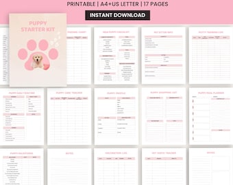 Printable Puppy Planner | Starter Kit, Training, Care (A4+US Letter)