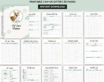 Pet Care Planner | Puppy Health Tracker, Vet Visit Log (Printable)
