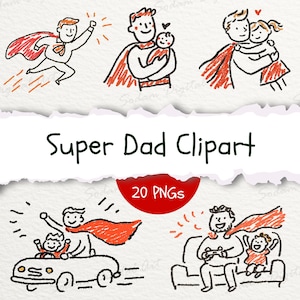 Super Dad Clipart Bundle, 20 PNG-Bilder, Clipart zum Vatertag, Illustrationen für Kinder, Held Dad, süßes PNG-Set, sofortiger digitaler Download