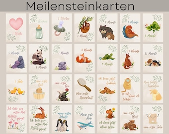 29 Baby Milestone Cards | Downloadable Printable | Baby Shower Gift | Baby Photoshoot | Milestone Cards | DIN A6 | German | Digital