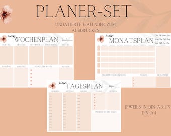 Monthly planner weekly planner daily planner digital DOWNLOAD | undated planner set to print with to-do list German