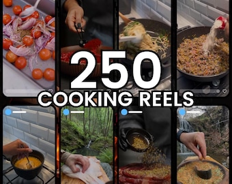 250 vídeos de receitas culinárias sem rosto: vídeos virais para redes sociais (download instantâneo)