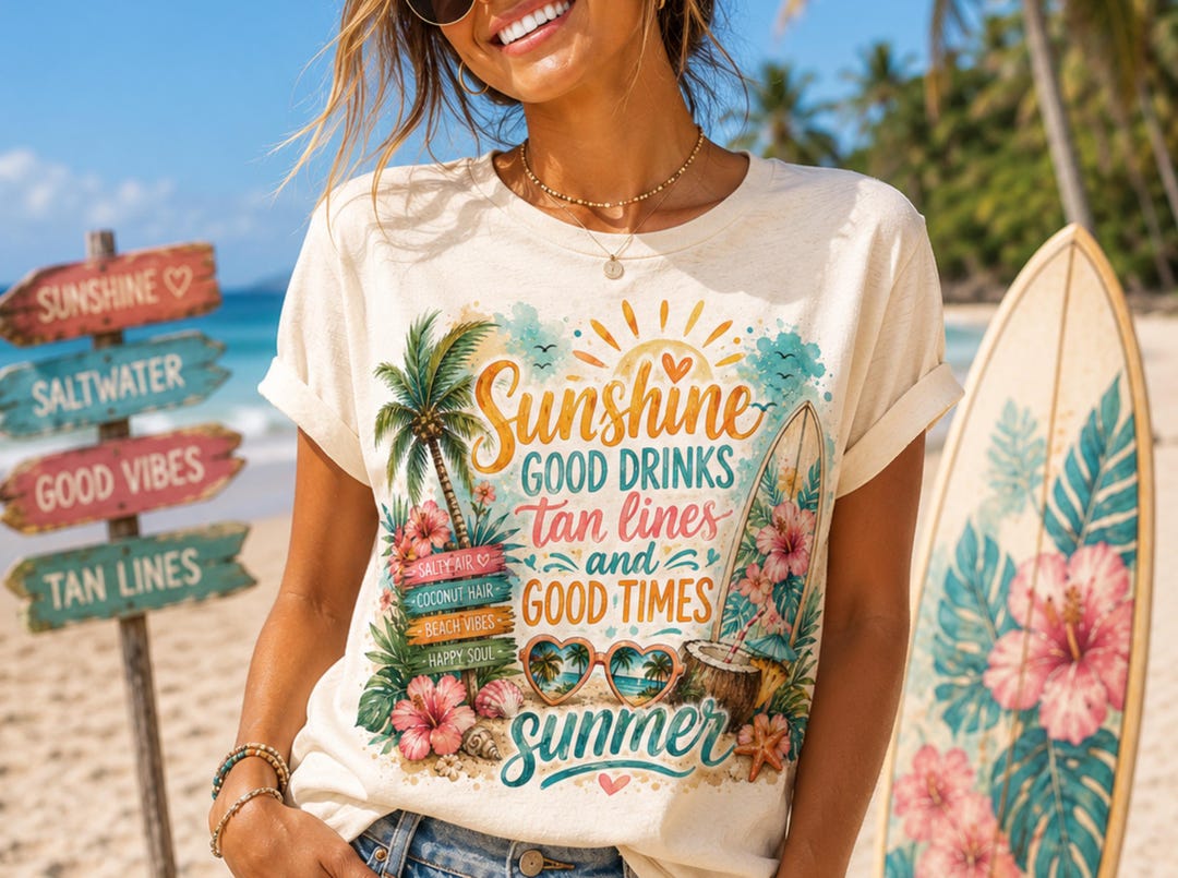 Sunshine Good Drinks Tan Lines Good Times PNG | Summer Beach ...