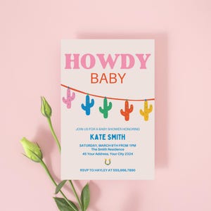 Cowgirl Baby Shower Invitation template Western Baby Shower Invite Gender Neutral Wild West Baby Shower Invitation Digital Pink