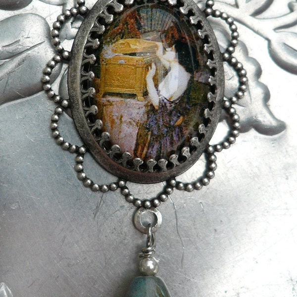 John William Waterhouse Pandora Art Necklace Labradorite Gemstone - Pre Raphaelite