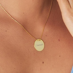 14k Gold Personalized Engraved Handmade Medallion Necklace, Custom Name Necklace, Coin Disc Necklace, Gift for Her Mom