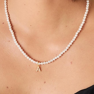 Custom Pearl Necklace, Pearl Initial Letter Necklace, Personalized Initial Necklace, Gift for Mom, Pearl Jewelry