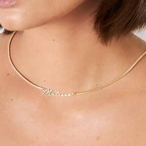 Custom Pavé Name Necklace, Personalized Diamond Name Necklace, Name Pendant with Crystal, Personalized Jewelry, Gift for Her