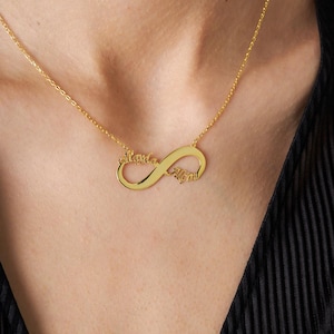 Personalized Infinity Two Name Necklace, Custom Couple Necklace, Family Name Necklace, Anniversary Gift, Gift for Her, Gift for Mom
