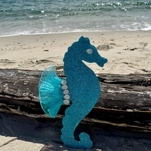 Shimmer Seahorse Wall Art, Light Blue Seahorse, Beach Wall Decor, Coastal Wall Art, Marine Animal Wall Art