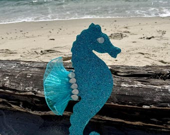 Shimmer Seahorse Wall Art, Light Blue, Tule Fin, Coastal Decor