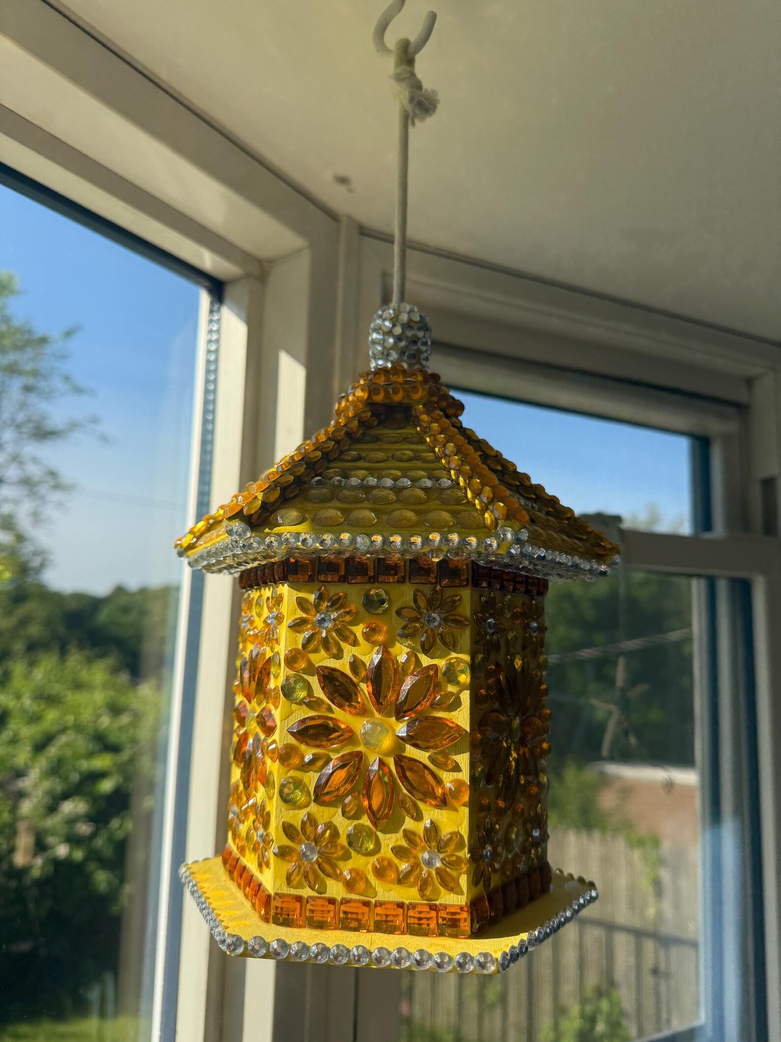 Rhinestone Birdhouse: Sunset Flower Design, Bedazzled Decor - Etsy