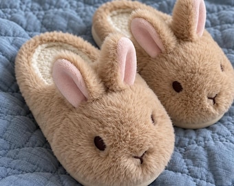 Rabbit Plush Slippers Fleece Lined Warm Indoor Outdoor House Shoes Non Slip Women