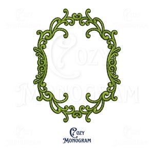 Elegant Swirl Border Vine Embroidery Design, Crest Frame, Machine Embroidery, 4 Sizes, Digital Design File, Girly Monogram Frame