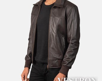 Chaqueta bomber de cuero marrón Air Rolf: estilo aviador para hombre