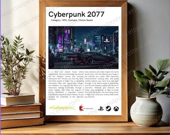 Gaming Poster, Cyberpunk 2077 Print, Minimalist Wall Art, Video Game Decor, Game Room Decoration