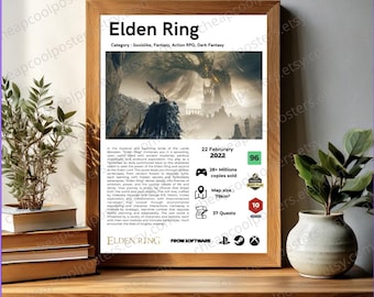 Póster de fantasía de Elden Ring, arte mural de videojuegos épicos, regalo para gamers, decoración nerd, artículo de colección, decoración para sala de juegos