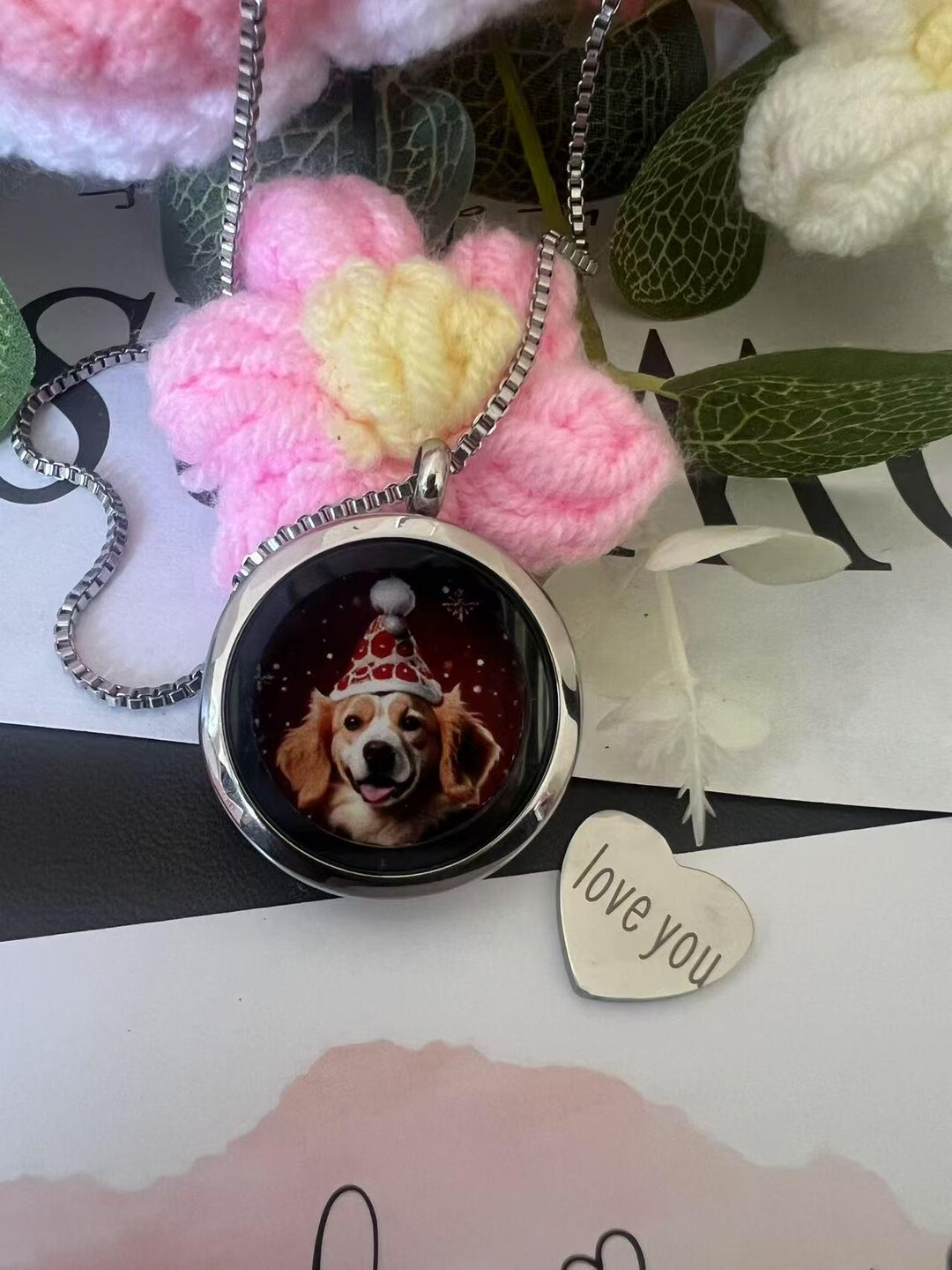 Pet Memorial Necklace, Dog Hair Keepsake, Personalized Photo Locket ...