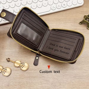 Cartera personalizada para hombre con caja de regalo personalizada, cartera de cuero grabada, cartera con cremallera personalizada para hombre, regalo de aniversario para papá, regalos para hombres