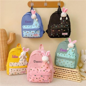 Sac à dos personnalisé pour enfants avec broderie, cadeaux personnalisés pour tout-petits de maternelle, sac d'école pour enfants lapin, sacs à dos à monogramme pour filles garçons