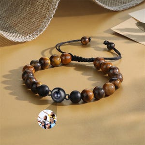 Gepersonaliseerde fotoprojectie kralenarmband voor heren, herdenkingsarmband met foto erin, jubileumcadeau, verjaardagscadeau voor hem