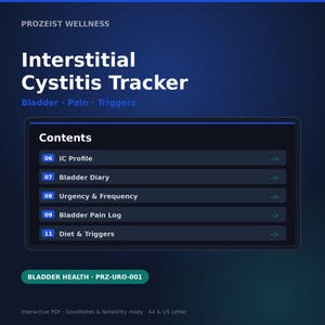 Interstitial Cystitis Tracker | Bladder Pain, Urgency, Diet Log (Hyperlinked PDF)
