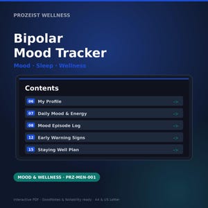 Bipolar Mood Tracker | Daily Log, Sleep, Triggers (Digital Download)